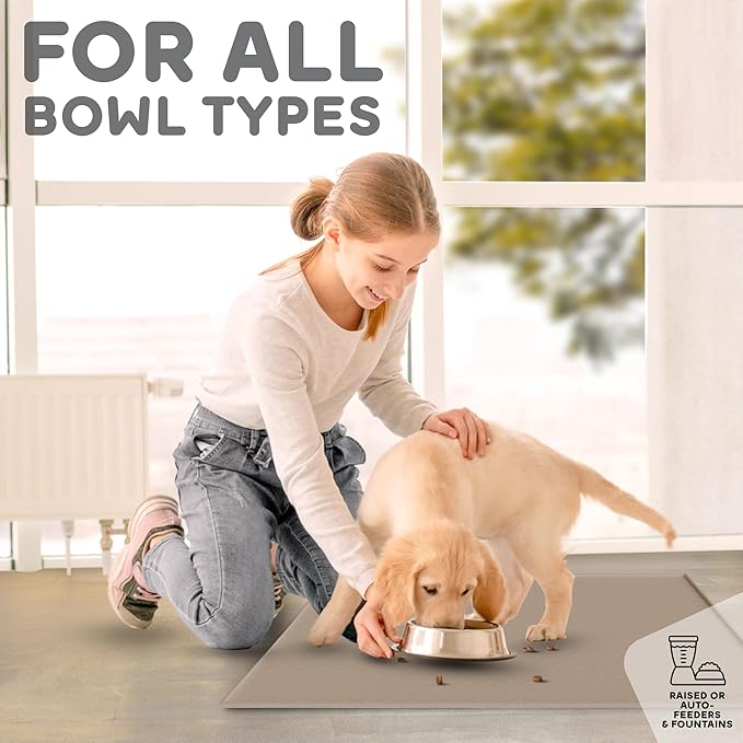 Dog Food Mat - Raised Edges Dogs Mat for Food and Water Prevent Spill, Waterproof Cat Food Mats Protect Floors, Easy Clean Dog Bowl Mats for Food and Water, Silicone Pet Food Tray