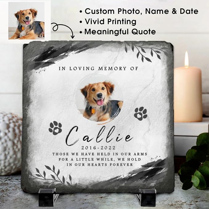 Pet Memorial Gifts - Personalized Dog, Cat Memorial Stones - Bereavement Gifts for Loss of Pet - Garden Marker - Square Shaped Memorial Plaque - Pet Remembrance Gift Dog