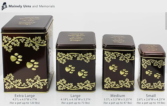 Medium Rainbow Bridge Paw Print Economy Pet Cremation Urn Tin - 55 Cubic Inch Capacity for a Pet Weighing up to 45 Pounds - Pet Memorial Urn Tin for Ashes