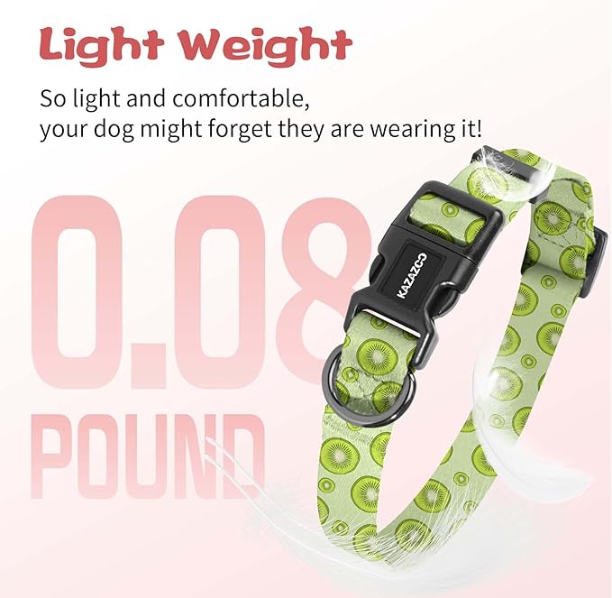 Kazazoo Dog Collar Cute and Soft Nylon Puppy Collar for Boy and Girl, Adjustable Dog Collars for Medium Large Dogs, Kiwi Fruit-L