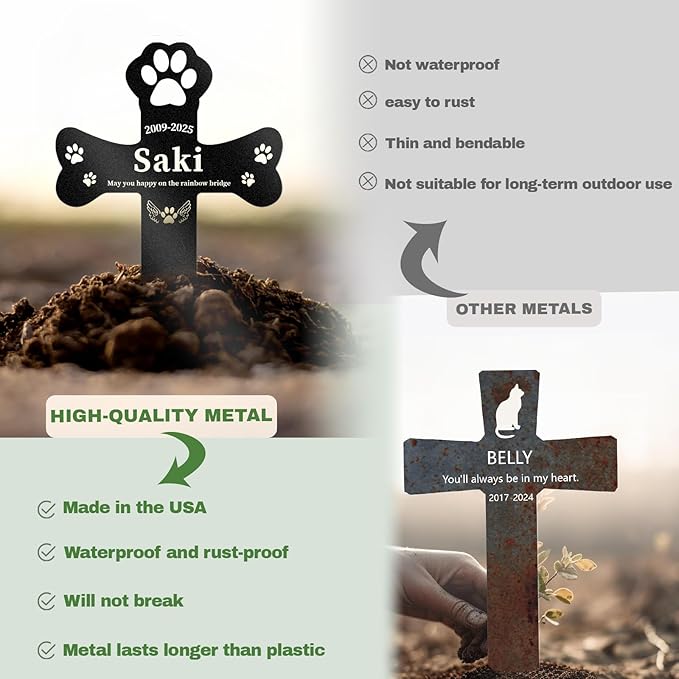Personalized Dog Grave Markers Outdoor, Metal Waterproof Pet Grave Marker with Custom Name & Years, Pet Headstones for Dogs, Memorial Gifts for Loss of Dog (Style 2)