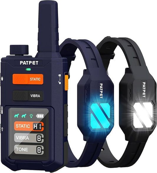 PATPET Dog Training Collar with Remote, 4200Ft E-Collar with LED Light, 3 Training Modes Beep, Vibration, Static, Rechargeable Electric Collar for Medium Large Dogs