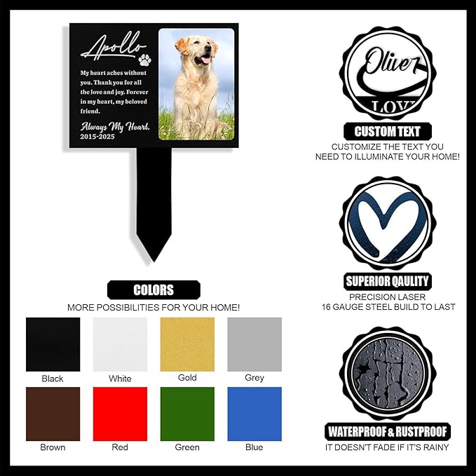 Custom Dog Grave Markers Outdoor, Personalized Pet Grave Marker Dog Memorial with Photo and Name, Outdoor Weatherproof Pet Cemetery Sign, Personalized Dog Memorial Gifts for Loss of Dog