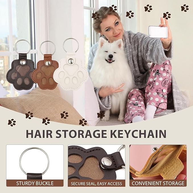 Pet Keychain Refillable Paw Shaped Leather Fur Keepsake Pet Paw Print Dog&Cat Hair Storage Collector Memorials & Funerary Passing Away Loss Sympathy Gifts (red)