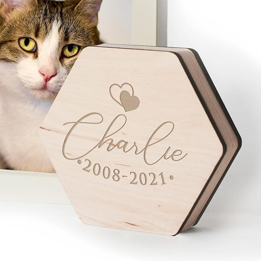 Personalized Pet Hair Keepsake Box for Dog and Cat Fur - Engraved Wood Memorial Box - Customized Unique Gift for Loss of Furry Friend Wooden (Light Diamond Wood Lid)