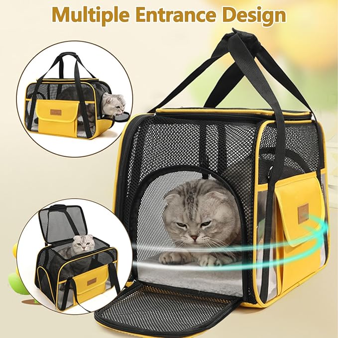 Pet Carrier, Airline Approved Small Dog Cat Carrier, Collapsible Travel Dog Bag, Dog Soft-Sided Carriers with Secure Zippers and Anti-Scratch Mesh(Dark Grey)