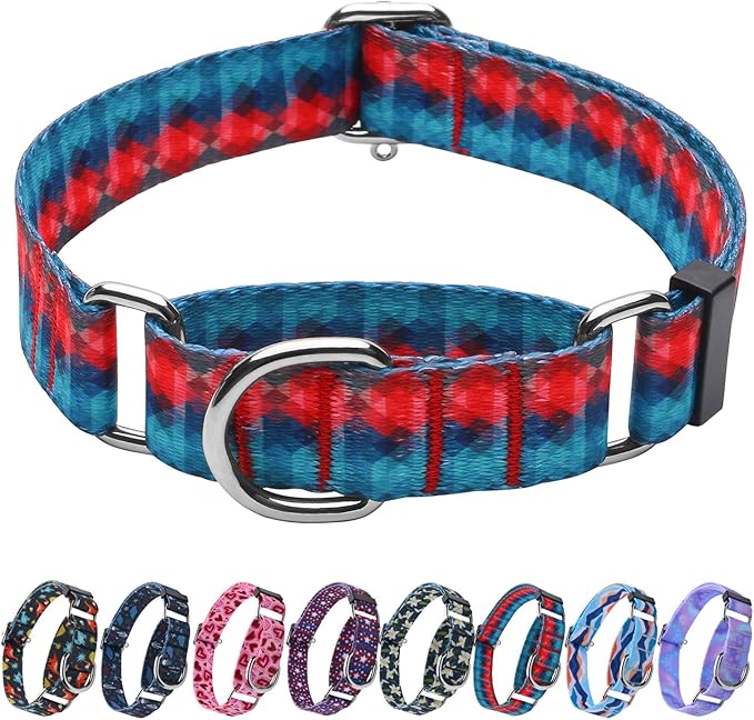Hikiko Martingale Collar for Dogs with No Buckle Geometric Red Green Dog Collars for Medium Dogs,Gradient,M