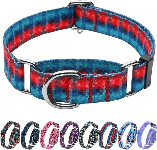 Hikiko Martingale Collar for Dogs with No Buckle Geometric Red Green Dog Collars for Medium Dogs,Gradient,M