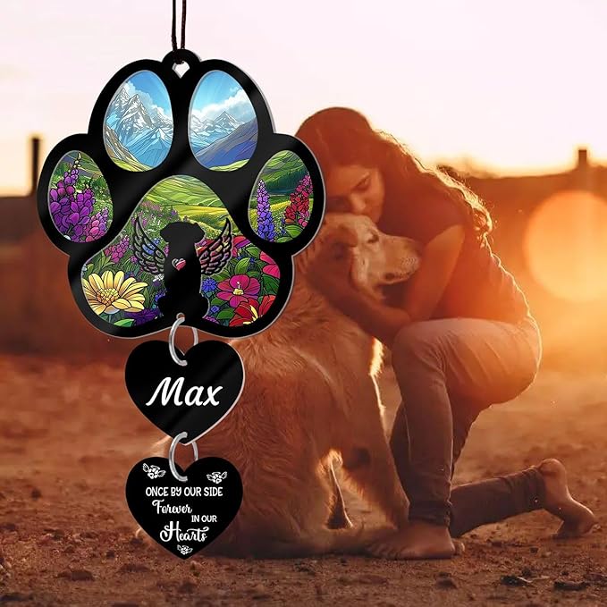 Custom Dog Memorial Suncatcher Personalized Memorial Gifts Customized Sun Catcher for Someone Who Lost A Dog Gifts Suncatcher Stained Glass Look Acrylic Sympathy Gift