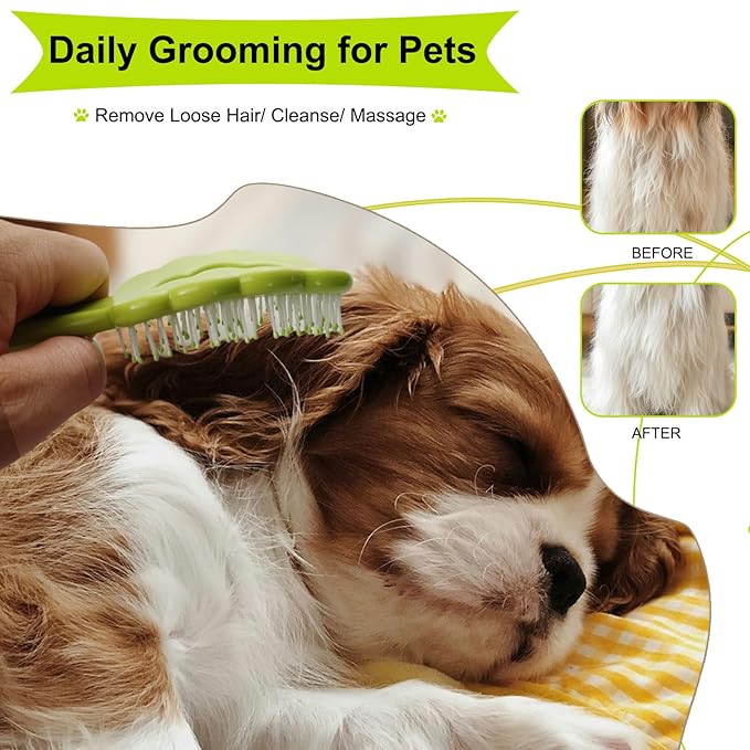 Cloud-Shaped Soft Bristle Puppy Brush for Small Dogs - Yorkie, Shih Tzu, Maltese, and Toy Poodles Grooming Tool with Detachable Lint Comb and Gift Box （Green）