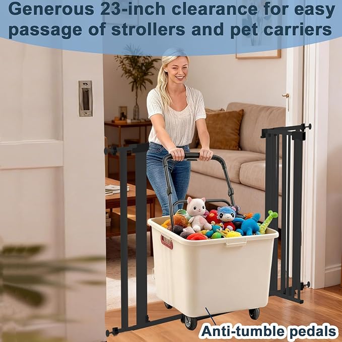 41 Extra Tall Dog/Pet Gate gate for Indoor,Heavy Duty Pressure Mount Baby Gate with Auto-Close & Walk Through,Adjustable Width 30-49.2 Inches, for Stairs, Doorways, Kitchen, Black