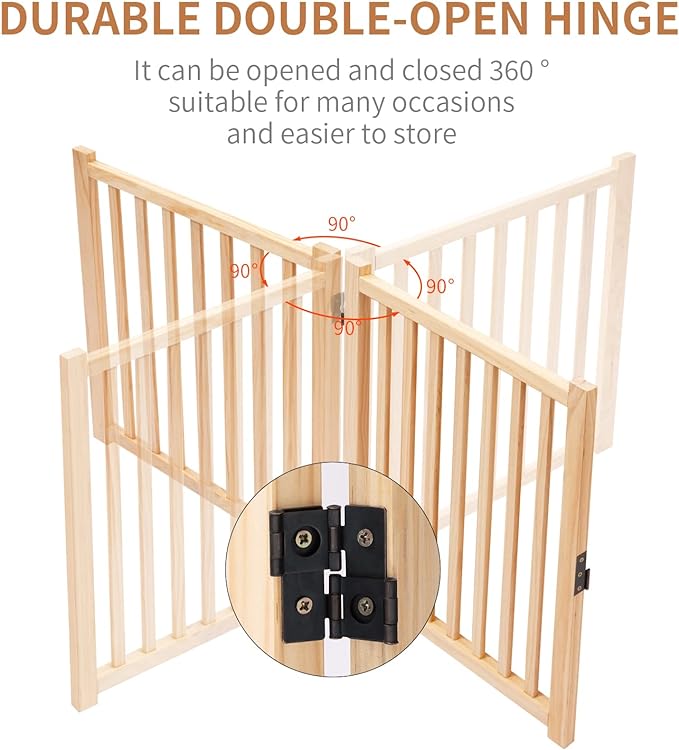 YOCAN Paint-Free Wooden Freestanding Dog Gates for The House,Doorways, Stairs,Wood Dog Fences Indoor Pet Gate,Step Over Fence-6 Panel H:23”
