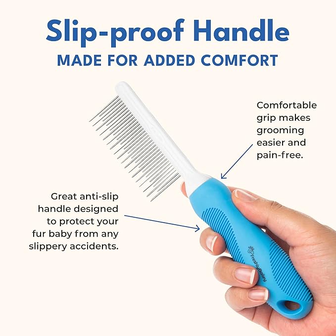 Dog and Cat Dematting Brush and Comb Set - Perfect For Grooming Long Haired Cats & Dogs - Detangle Pet's Coat & Prevent Painful Matting