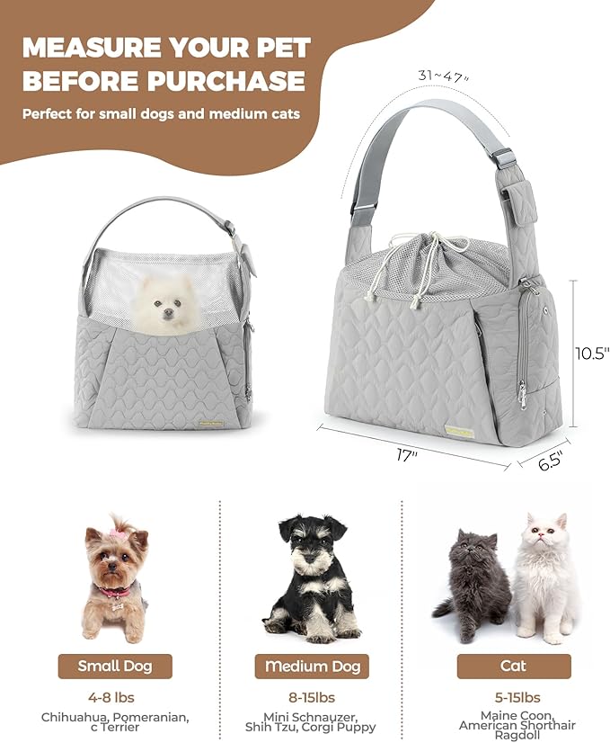 Dog Carrier Sling for Small Dogs, Front Cat Sling & Cats Up to 15 lbs, Dog Purse with Adjustable Strap Front Zipper Pocket, Double Safety Feature, Hands Free for Travel
