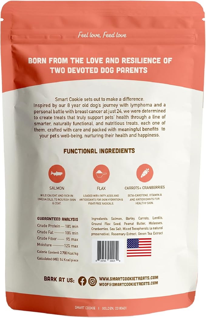 Smart Cookie All Natural Dog Treats - Healthy Skin & Coat Salmon Dog Treats - Ideal for Sensitive Stomachs or Itchy, Allergic, Dry Skin - Dehydrated, Crunchy, Human-Grade, Made in USA - 8oz, Pack of 3