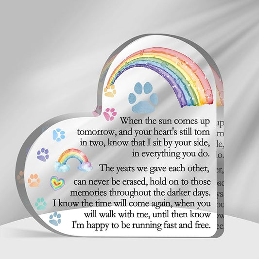 Toerifer Rainbow Bridge Pet Memorial Gifts, Dog Cat Passing Away Remembrance Keepsake for Desk Shelf, Loss Pet Gifts for Women Men, Loss of Dog Sympathy Condolences Acrylic Decorations