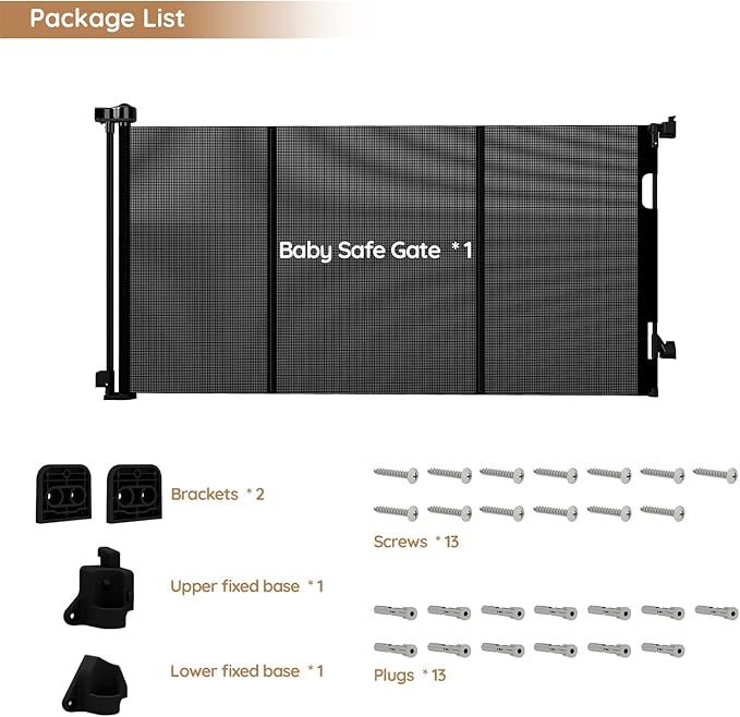 One-Hand Operation Retractable Baby Gates, 200 inch Retractable Gate with Reinforced Strip Design to Prevent Crawling Through, 16 FT Outdoor Retractable Gates Extra Wide for Garage