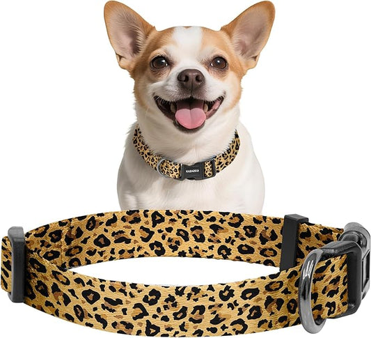 Kazazoo Dog Collar Cute and Soft Nylon Puppy Collar for Boy and Girl, Adjustable Dog Collars for Small Medium Dogs, Brown Leopard-XS
