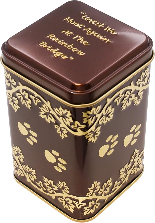 Small Rainbow Bridge Paw Print Economy Pet Cremation Urn Tin - 22 Cubic Inch Capacity for a Pet Weighing up to 20 Pounds - Pet Memorial Urn Tin for Ashes