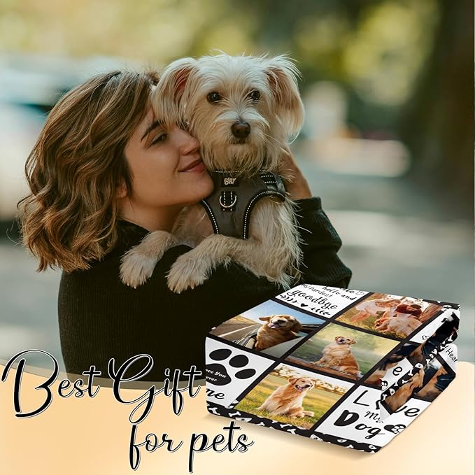 Generic Personalized Pet Memorial Throw Blanket, Custom Dog Photo & Name, Customized Pet Memorial Gifts, Black, Queen Size