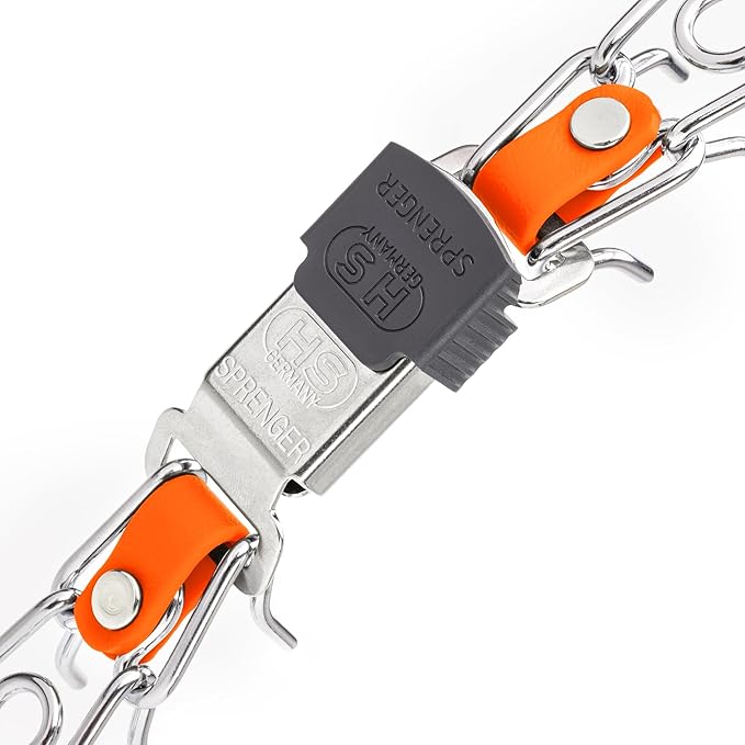 Herm Sprenger Chrome Plated Steel Dog Collar with Short Links and Quick Release ClicLock Buckle and Biothane Insert Made in Germany 20in x 3.0mm (Neck Size up to 16-17in) (Hunter Orange)