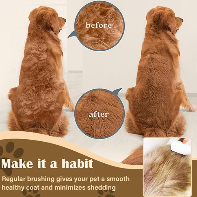 2-in-1 Pet Self-Detangling & Grooming Comb - Cats & Dog Dematting Brush & Undercoat Rake, Gentle Undercoat Rake & Brush for Long or Short Hair, Removes Mats, Tangles & Loose Fur, Ultimate Care (1Pcs)