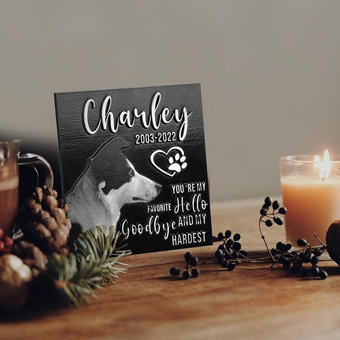 LINMAGCO Dog Memorial Gifts for Loss of Dog,Dog Memorial Stone,Pet Memorial Gifts with Photo, Customized Pet Headstone,Cat Memorial Gifts,Decorations for Grave