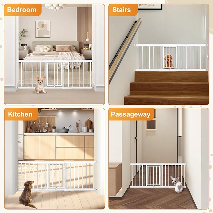 Metal Short Dog Gate - 16.5" Tall Pressure Mount Indoor Pet Gate, 13.7"-41" Adjustable Extra Wide, Easily Step Over Dog Gates with 3 Extension Kits, Small Puppy Gate for Doorways & Stairs