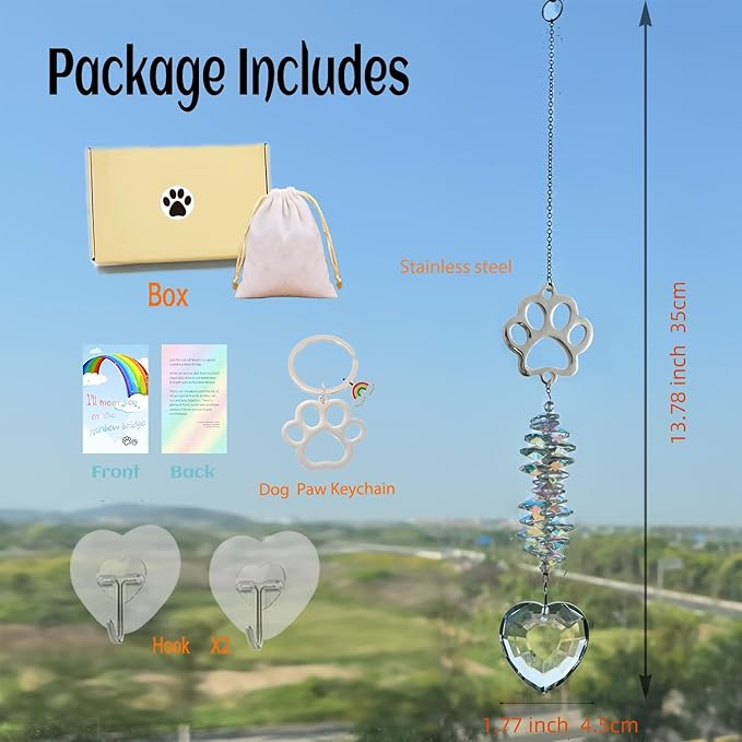 Pet Memorial Suncatcher Iridescent Dog Memorial Gifts, Pet Loss, Pet Sympathy, Thoughtful Dogs and Cats Remembrance, Loss of Dog Sympathy Gift, Rainbow Impressions for Pet Loss, Bereavement Gifts