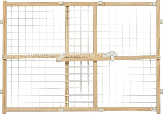 MidWest Homes for Pets Wire Mesh Pet Safety Gate, Dog Gate Expands From 29 - 40.5 Inches Wide, 24 inches Tall, Wood, Powder Coated Wire