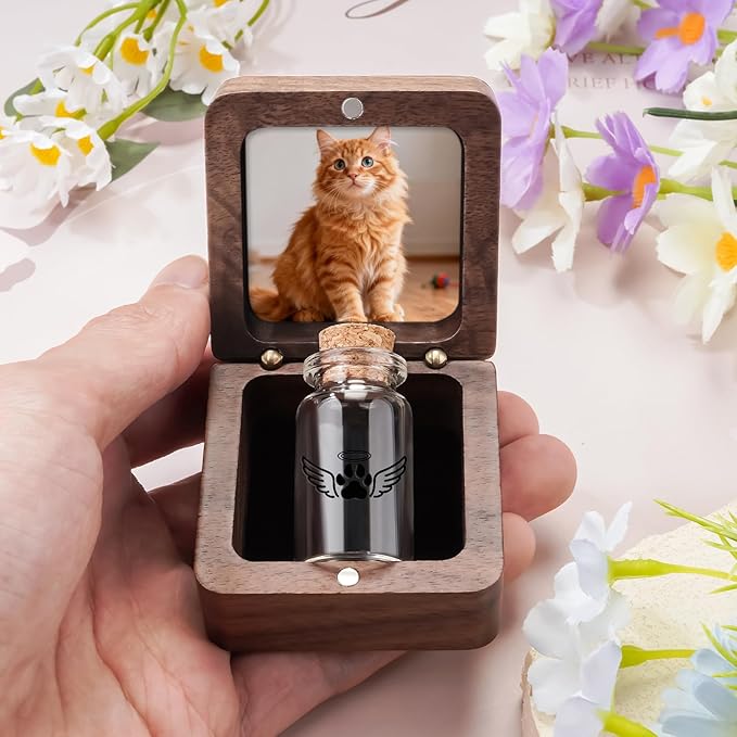 SOITIS Customized Small Pet for Dogs Cats Urns for Ashes Wooden Box, Small Glass Urn for Pets Ashes Keepsake, Pet Urns for Ash Funeral Keepsake Urn for Dog Ashes