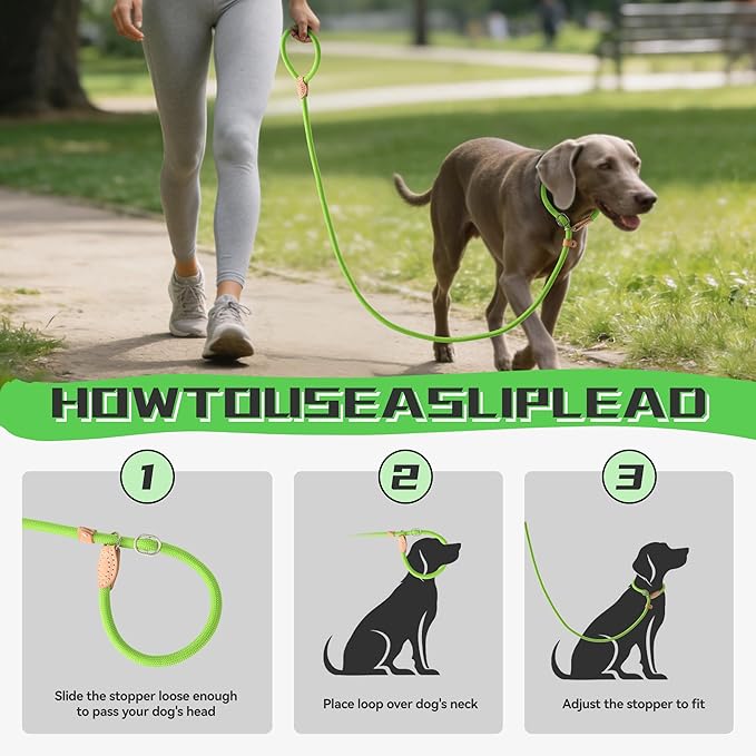 Mile High Life Slip Lead Dog Leash - 4FT, 5FT, 6FT Heavy Duty Rope Leash for No Pull Training, Durable Braided Dog Lead with Leather Stopper & Tip for Medium Large Dogs