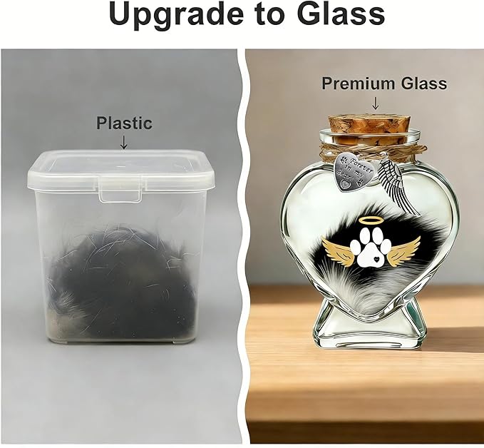 Pet Memorial Bottle for Pet Hair, Pet Fur Memorial Keepsake, Keepsake for Dog and Cat Hair with Heart Shape Glass