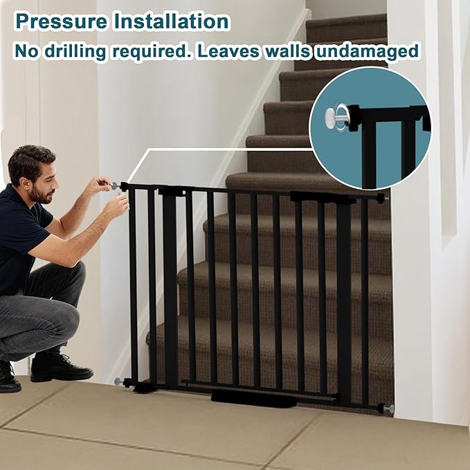 41" Extra Tall Dog Gate Indoor,30-62.5" Wide Heavy Duty Pet Gate for Doorways,Baby Gate with Walk Through and Auto Close, Pressure Mounted, Suitable for Stairs,Kitchen,Black
