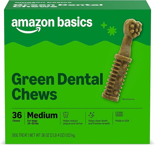 Amazon Basics Dental Dog Treats to Help Clean Teeth & Freshen Breath for Medium Dogs, Unflavored, Per Pack: 36 Count, 2.25 pounds (Previously Wag)