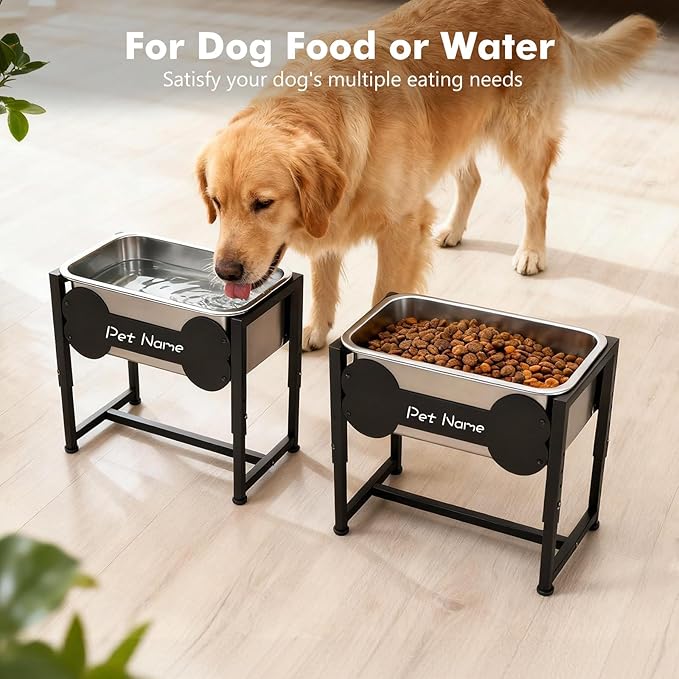 Elevated Dog Bowl, 2.4 Gallon Adjustable Stainless Steel Water Bowl for Large Breed, Dog Water Feeder, Pet Feeder with Full Metal Stand for Relief Joint Pressure, Easy Clean, Indoor Outdoor Use