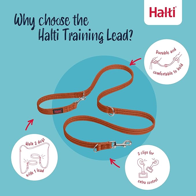 Halti Training Leash - Multifunctional Double-Ended Dog Leash, Ideal for Anti-Pulling Dog Training. Lightweight & Durable. Suitable for Small to Medium Dogs & Puppies (Size Small, Burnt Orange, 2m)
