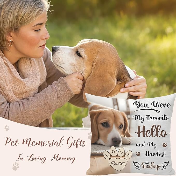 Alienc Personalized Dog Memorial Pillow with Photo - Custom Pet Memory Gift, Soft Sympathy Gift for Loss of Dog or Cat, Heartfelt Remembrance Throw Pillow