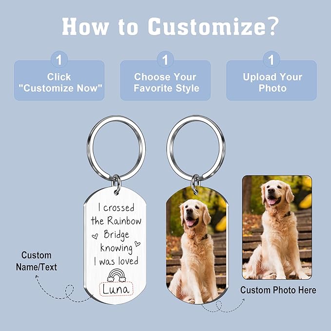 Custom Pet Photo Keychain - Personalized Memorial Keychain with Photo Name for Pet Loss Remembrance Dog Memory Sympathy Gifts