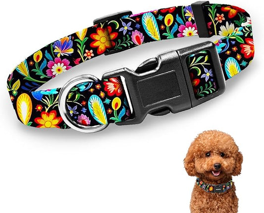 Kazazoo Dog Collar Cute and Soft Nylon Puppy Collar for Boy and Girl, Adjustable Dog Collars for Small Medium Dogs, Tropical-S