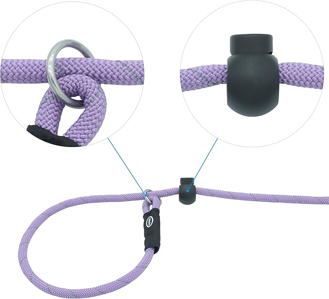 Slip Lead Dog Leash Reflective with Stopper Loop Rope Training No Pull for Medium Large Dogs 7ft Lavender