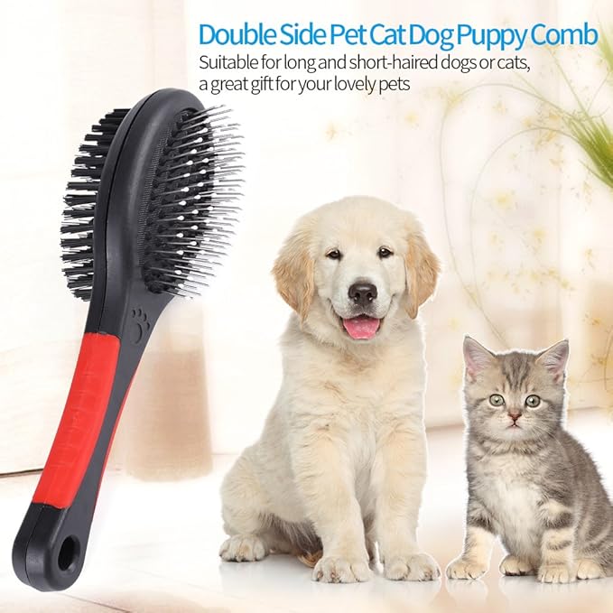 Double Sided Pet Brush, Professional Double Sided Pin & Brush for Dogs & Cats, Soft Salon Grooming Massage Clean for Pet(M)