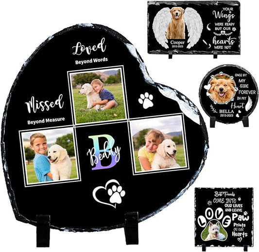 Pet Memorial Stones for Dogs Personalized Photo Rock Slate Heart Shape Customized Memorial Stone Gifts for Loss Dog Cat