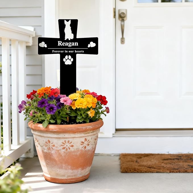 Custom Metal Dog Grave Marker Stake, Personalized Pet Headstones for Dogs, Outdoor Garden Pet Cemetery Metal Sign, Pet Memorial Gifts for Gogs, Dog Name Sign for Yard Cemetery