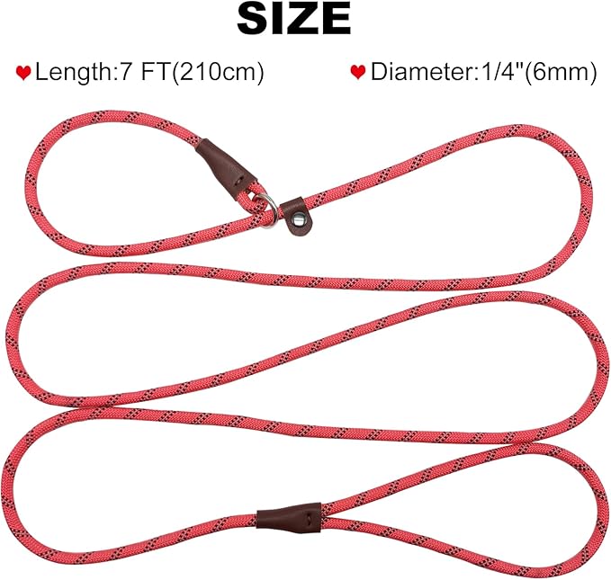 7ft Slip Lead Dog Leash for Small Dogs, No Pull Puppy Training Lead, Lightweight Sturdy Pet Slip Rope Leash, Pink