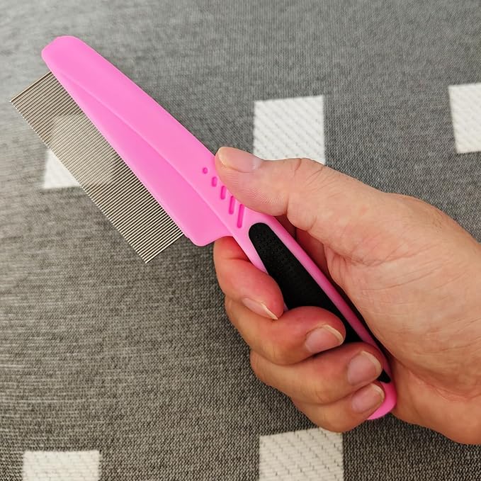 Flea Comb 1Pcs with High Strength Teeth Pet Tear Stain Remover Combs, Pet Dog Cat Grooming Comb Set Effective Float Hair Remover(Pink)