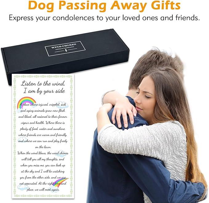 Fhiny Dog Memorial Wind Chime, 28'' Pet Loss Remembrance Gift - 6 Tube Metal Chimes for Cat & Dog Passing Away With Poem Card - Sympathy Gift