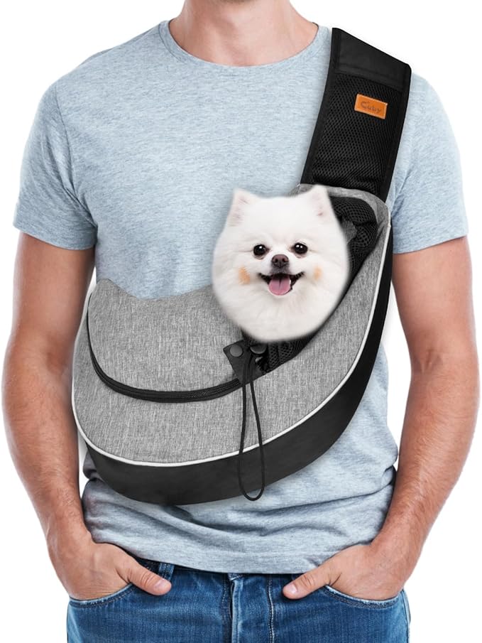 Cuby Pet Sling Carrier for Small Dogs Cats,Drawstring & Zipper Security Hook Triple Designs for Pets' Securty Dog Bag,Breathable Travel Pet Puppy Sling Carrier with Adjustable Strap(L (9.5-13.5 lbs))