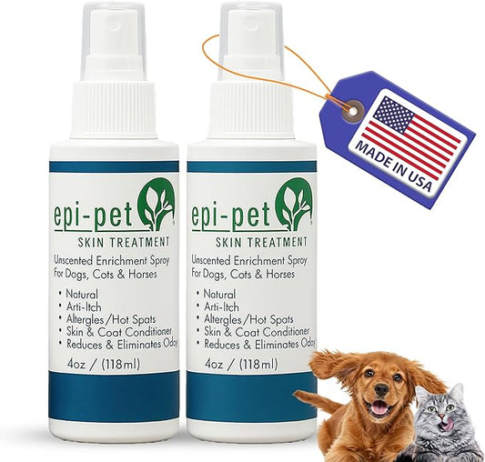 EPI-PET Veterinary Formulated Dog Hot Spot and Dog Itch Spray, Pet Skin Treatment Spray for Allergies, Deshedding and Redness, Use it as Skin and Coat Conditioner 4 oz (Pack of 2). Unscented