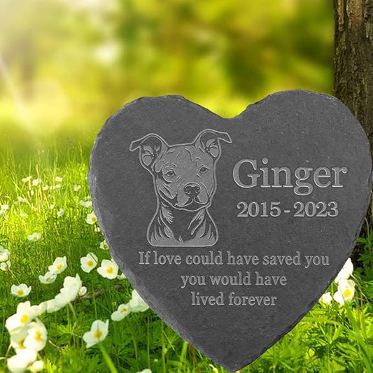 Personalized Dog Memorial Stone Pet Memorial Gifts for Loss of Dog Engraved Heart Plaque Garden Grave Decors for Cemetery Pet Loss Gifts with Stand (in Memory of Pit Bull)
